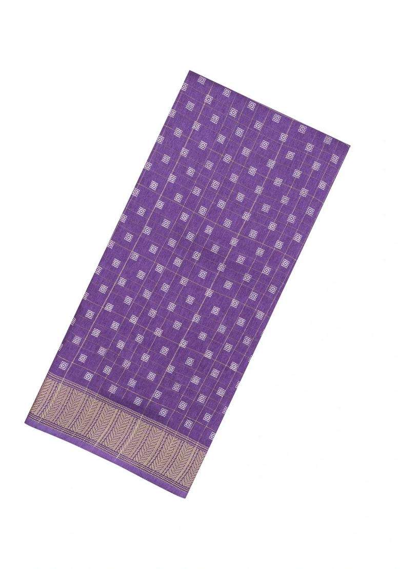 Lilac Printed Synthetic Moss Chiffon Saree With Checks For Women - Indya