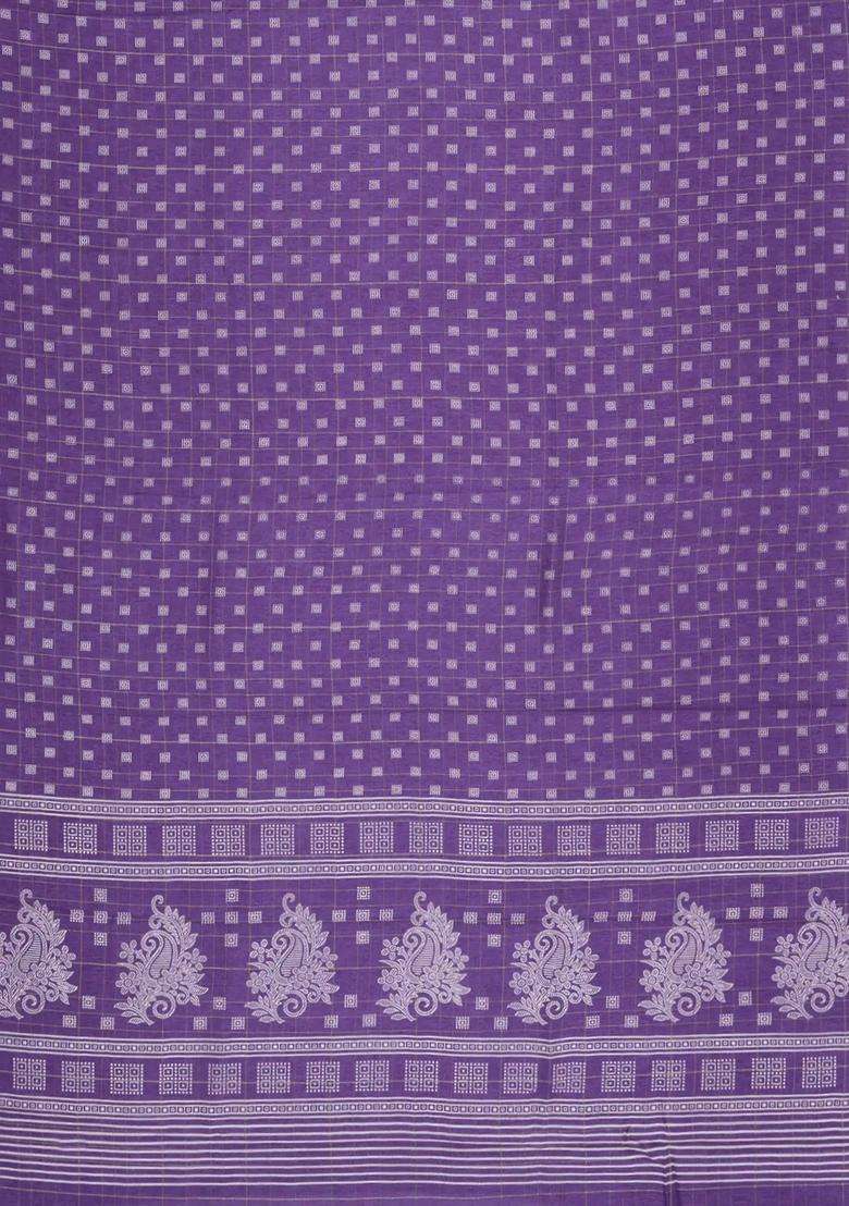Lilac Printed Synthetic Moss Chiffon Saree With Checks For Women - Indya