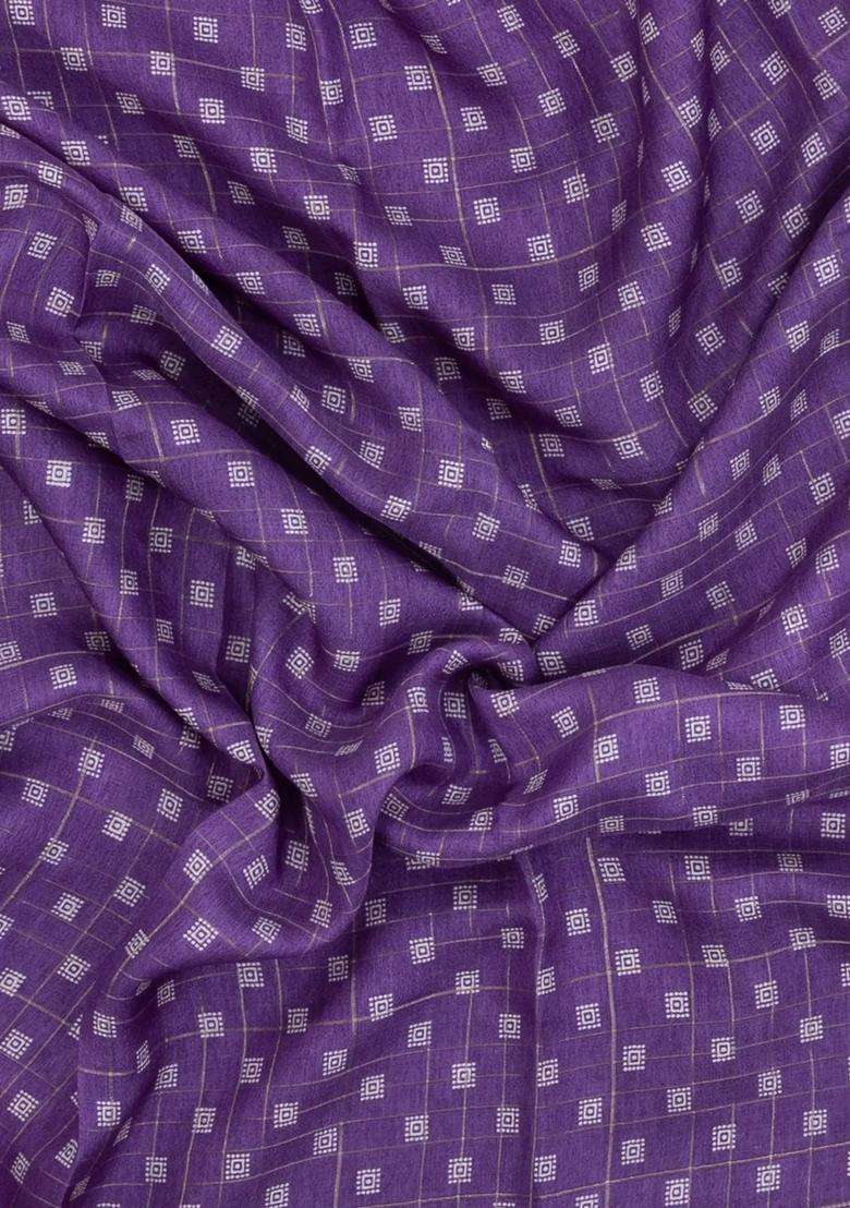 Lilac Printed Synthetic Moss Chiffon Saree With Checks For Women - Indya