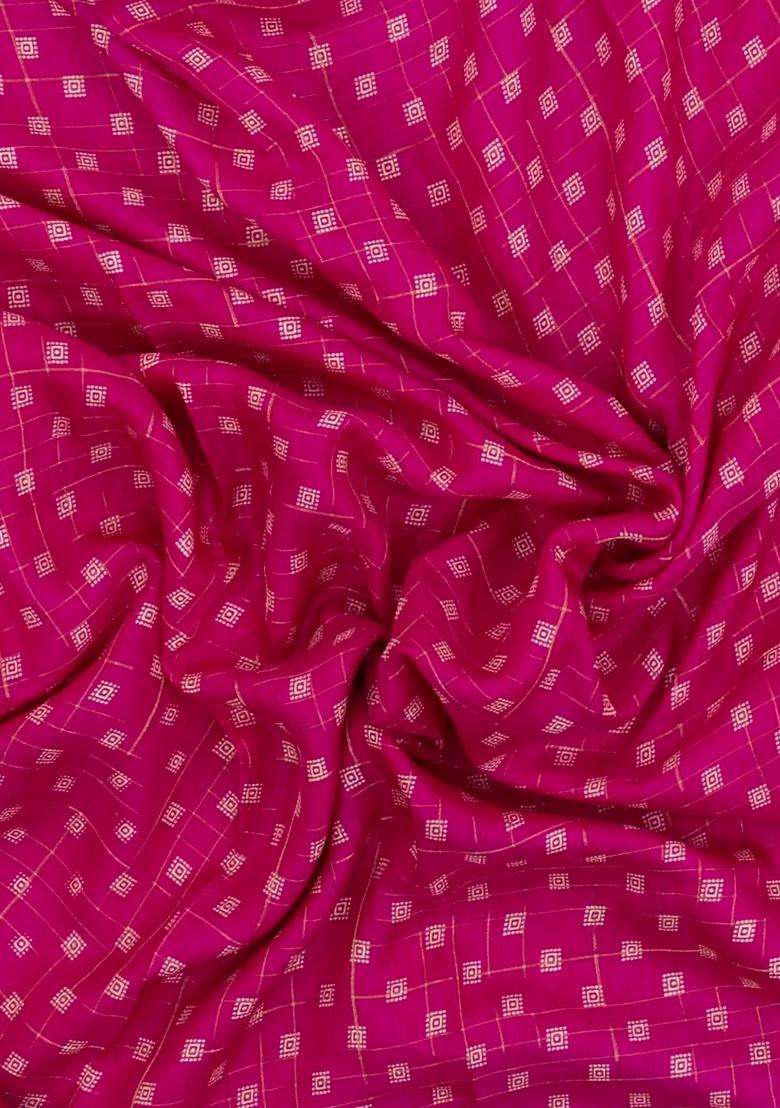 Hot Pink Printed Synthetic Moss Chiffon Saree With Checks For Women - Indya