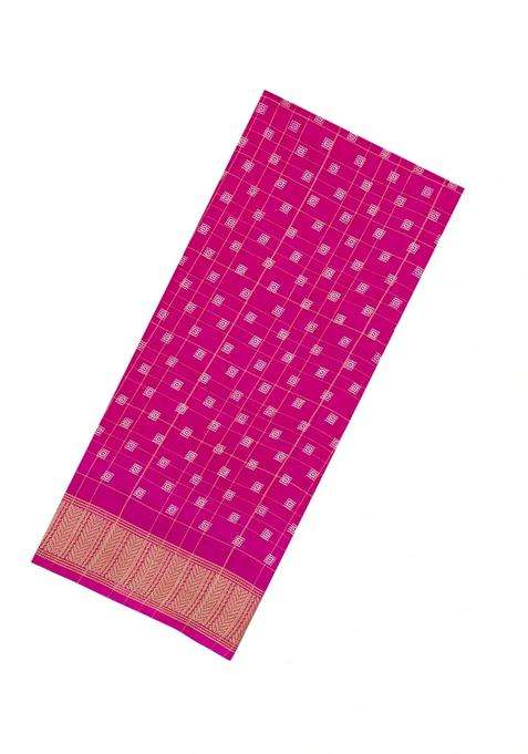 Hot Pink Printed Synthetic Moss Chiffon Saree With Checks For Women