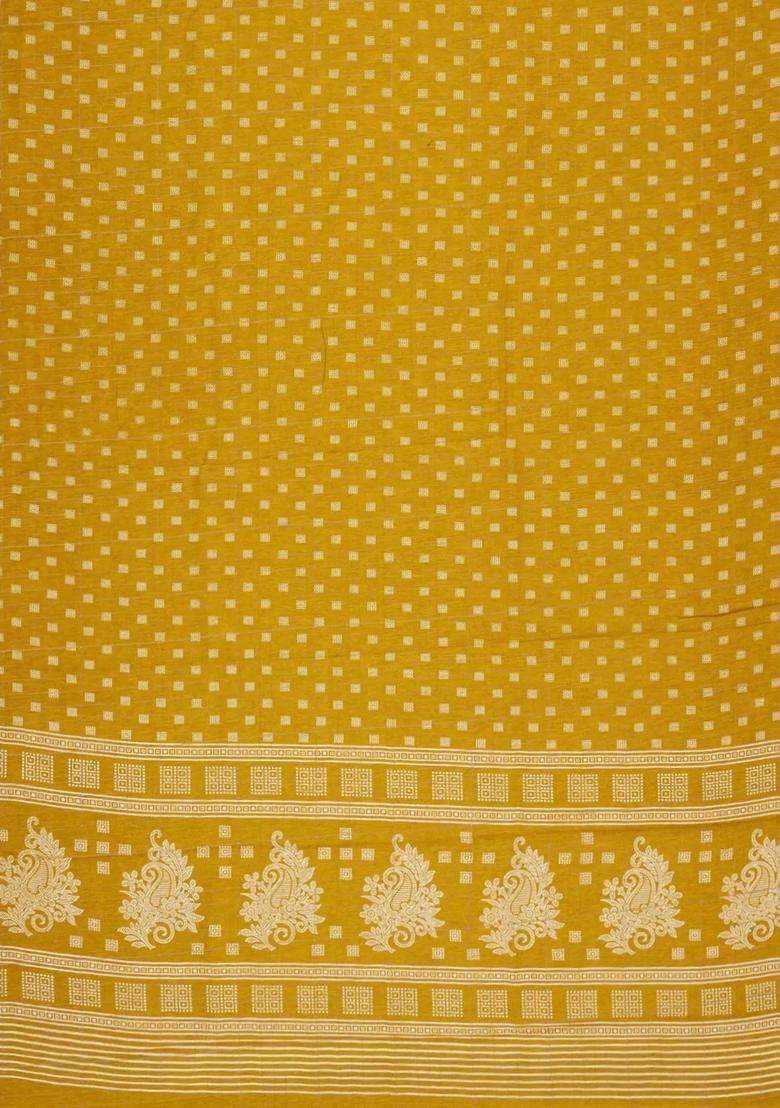 Mustard Printed Synthetic Moss Chiffon Saree With Checks For Women - Indya