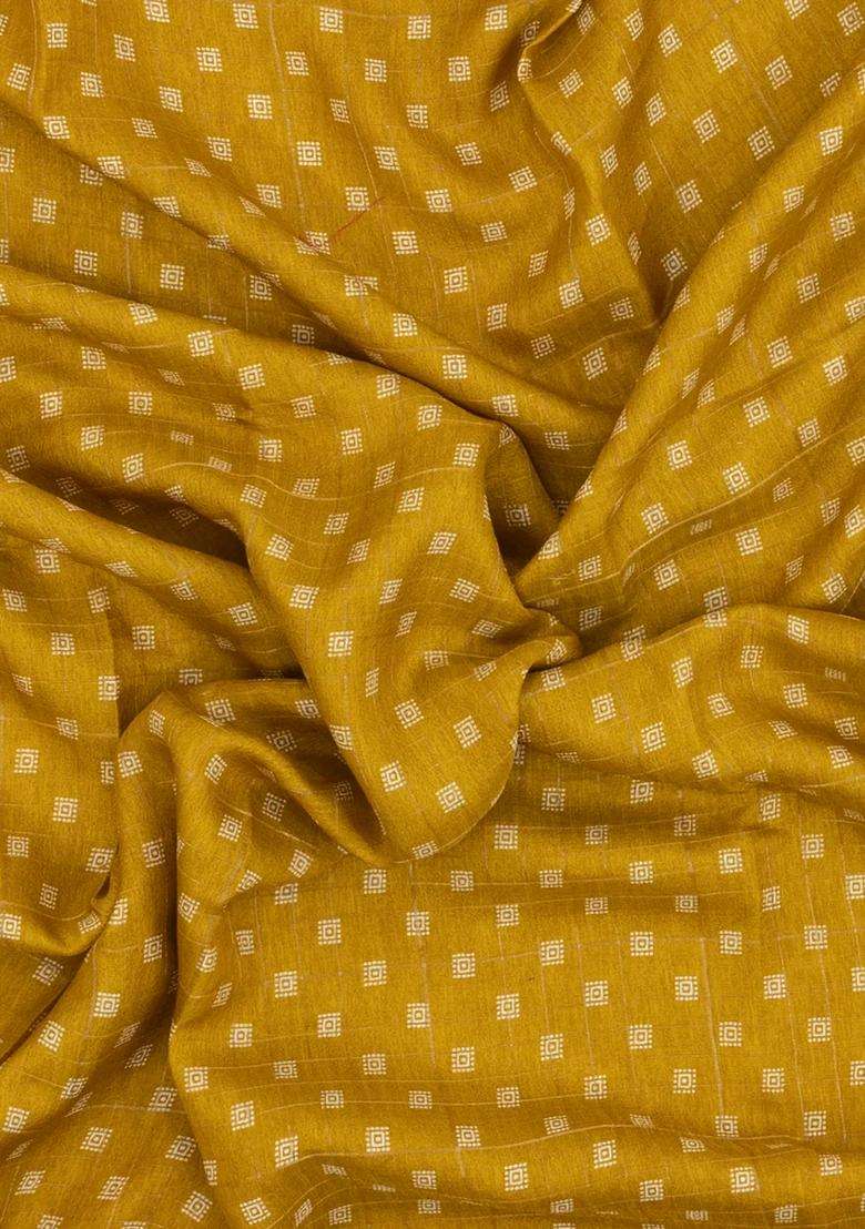 Mustard Printed Synthetic Moss Chiffon Saree With Checks For Women - Indya