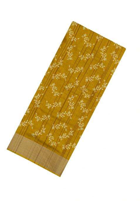Mustard Printed Art Dola Silk Saree With Zari Border For Women