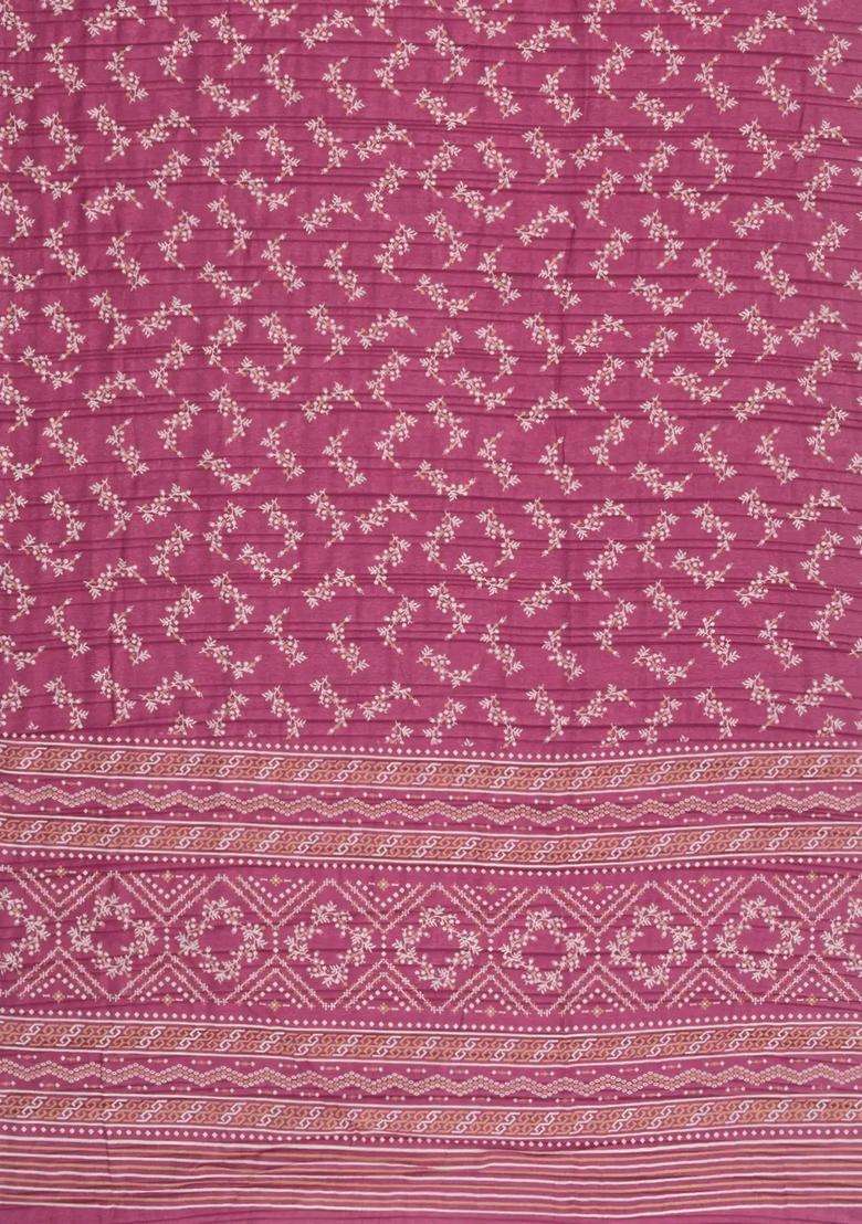 Dusty Pink Printed Art Dola Silk Saree With Zari Border For Women - Indya