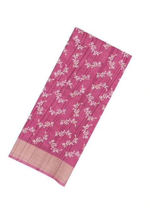 Dusty Pink Printed Art Dola Silk Saree With Zari Border For Women