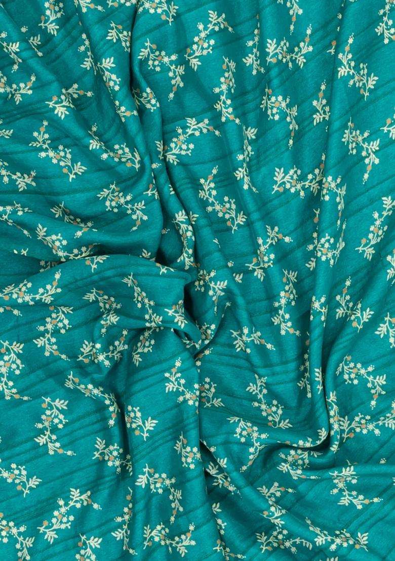 Cyan Printed Art Dola Silk Saree With Zari Border For Women - Indya