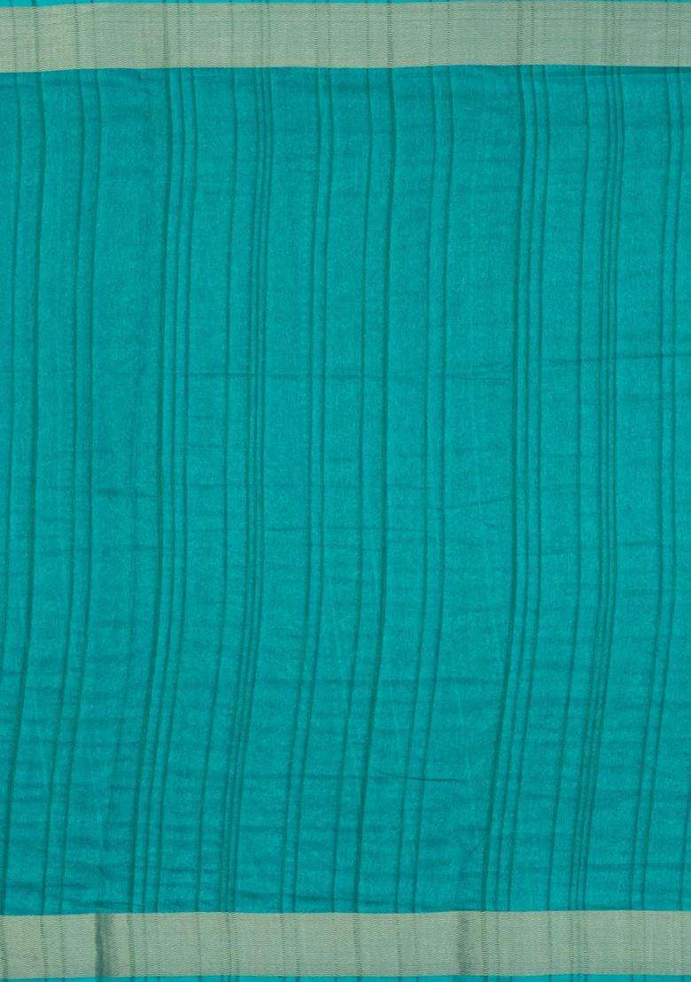 Cyan Printed Art Dola Silk Saree With Zari Border For Women - Indya
