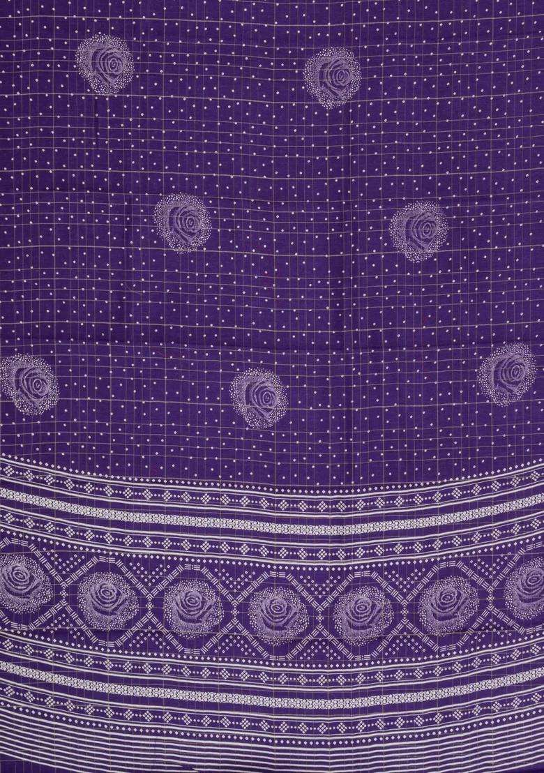 Violet Printed Art Dola Silk Saree With Zari Checks Border For Women - Indya