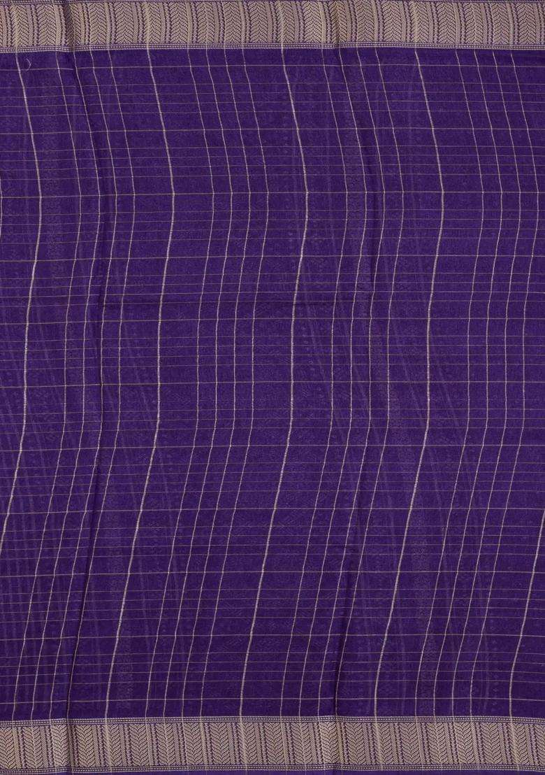 Violet Printed Art Dola Silk Saree With Zari Checks Border For Women - Indya