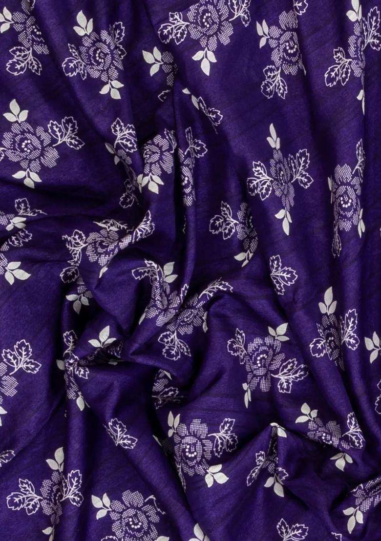 Violet Printed Art Dola Silk Saree With Floral Motifs For Women - Indya