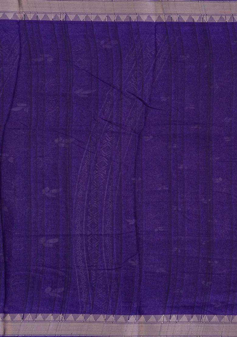 Violet Printed Art Dola Silk Saree With Floral Motifs For Women - Indya