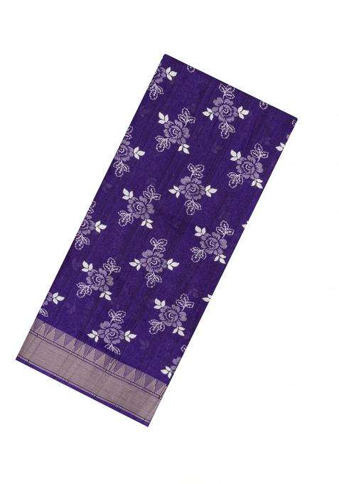 Violet Printed Art Dola Silk Saree With Floral Motifs For Women