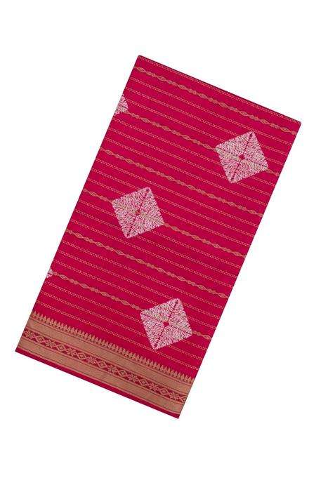Red Printed Art Dola Silk Saree With Stripes Floral Motifs For Women