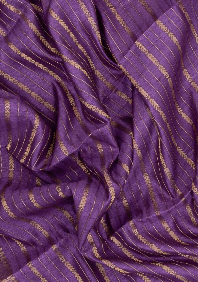 Lilac Printed Art Dola Silk Saree With Stripes Printed Pallu For Women - Indya