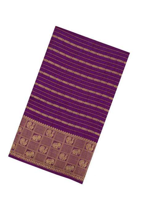 Magenta Printed Art Dola Silk Saree With Stripes Printed Pallu For Women
