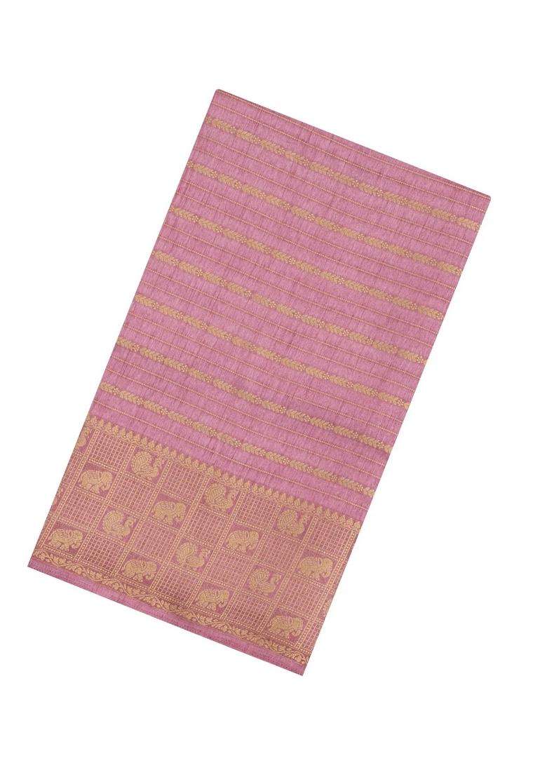 Dusty Pink Printed Art Dola Silk Saree With Stripes Printed Pallu For Women - Indya