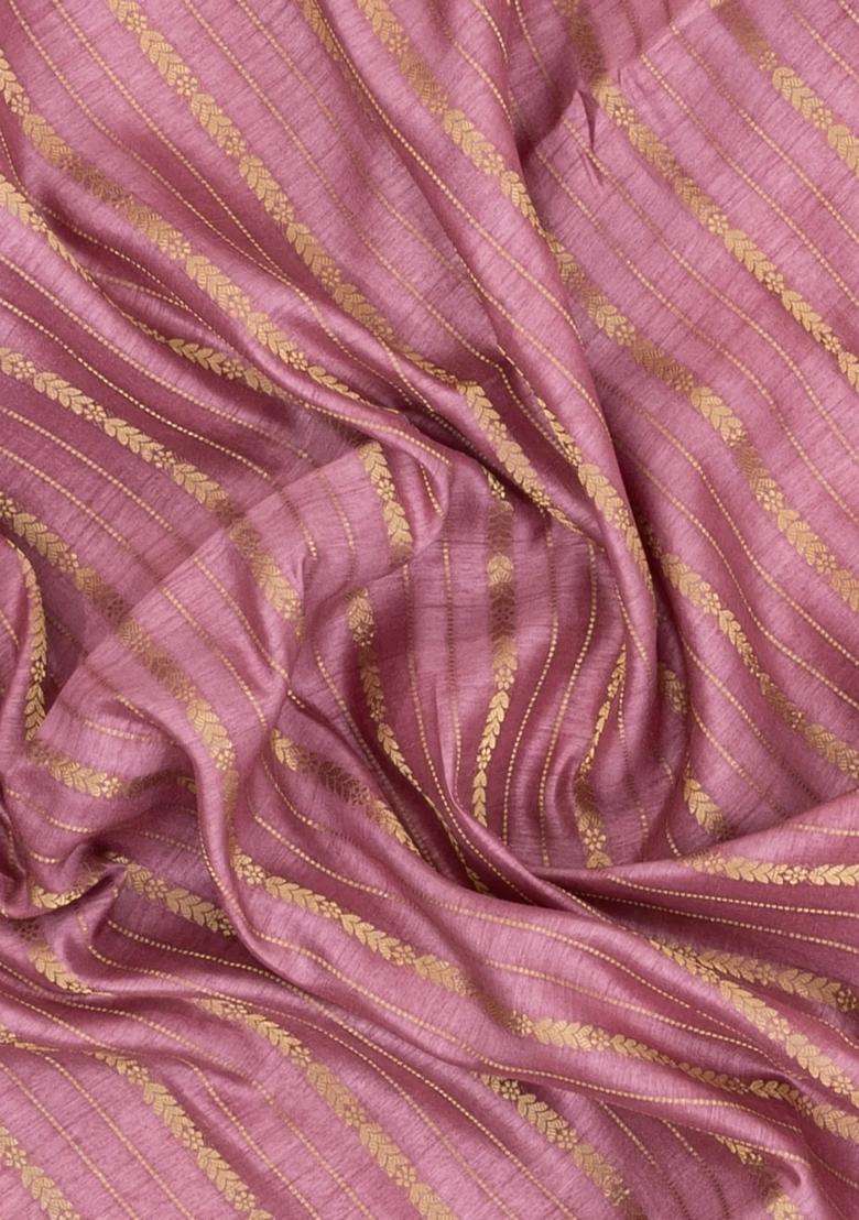 Dusty Pink Printed Art Dola Silk Saree With Stripes Printed Pallu For Women - Indya