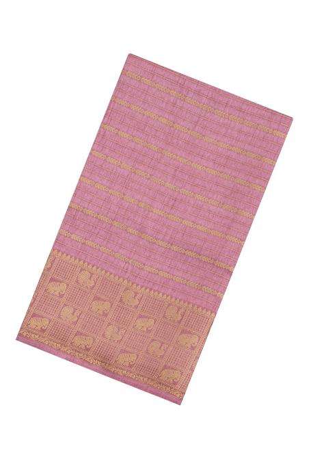 Dusty Pink Printed Art Dola Silk Saree With Stripes Printed Pallu For Women