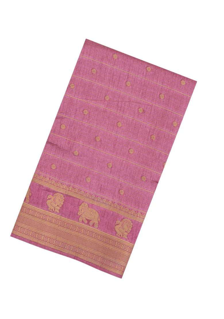 Dusty Pink Printed Art Dola Silk Saree With Stripes Printed Pallu For Women - Indya