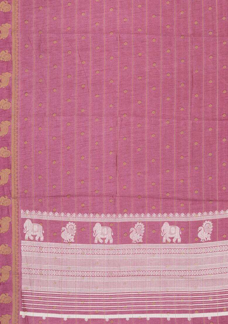 Dusty Pink Printed Art Dola Silk Saree With Stripes Printed Pallu For Women - Indya