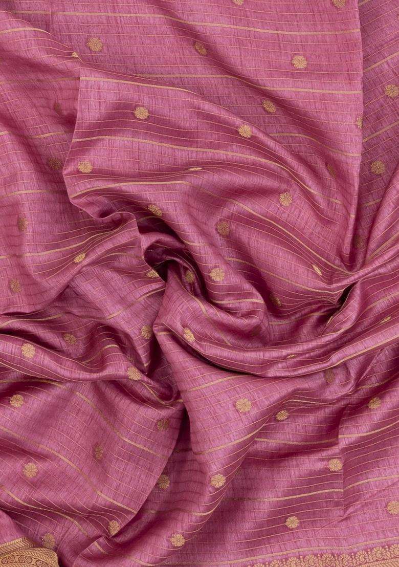 Dusty Pink Printed Art Dola Silk Saree With Stripes Printed Pallu For Women - Indya