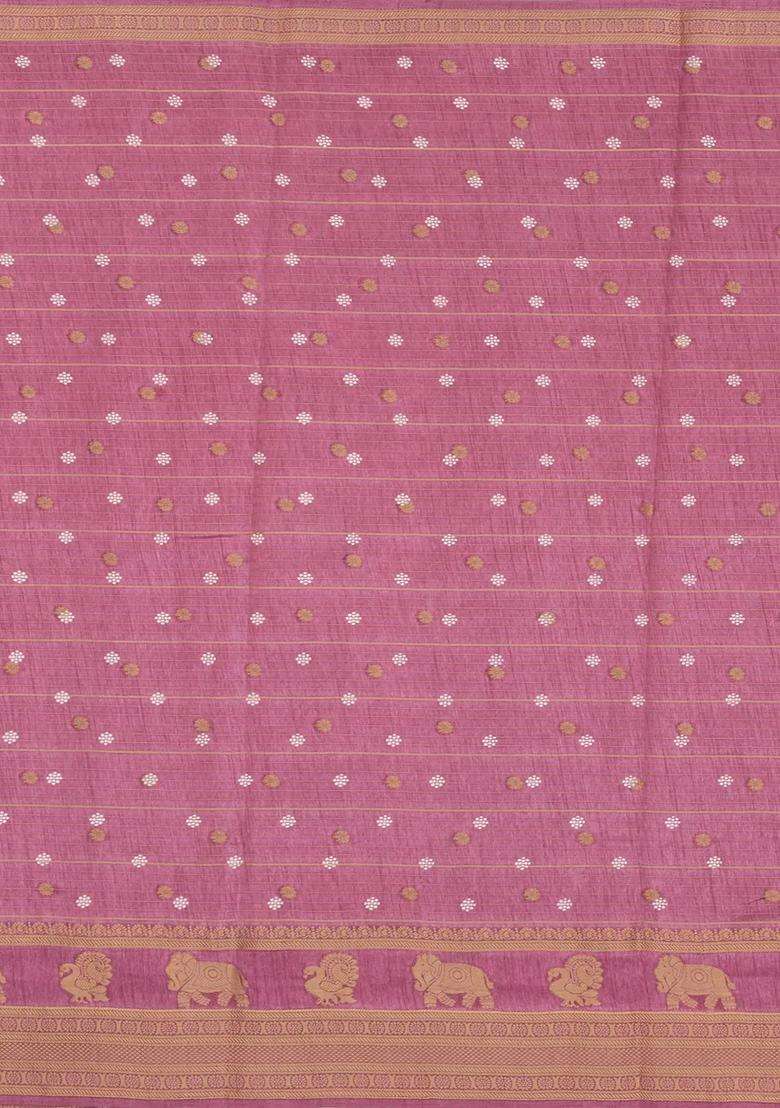 Dusty Pink Printed Art Dola Silk Saree With Stripes Printed Pallu For Women - Indya