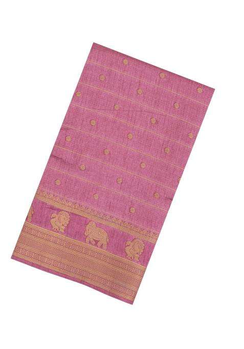 Dusty Pink Printed Art Dola Silk Saree With Stripes Printed Pallu For Women