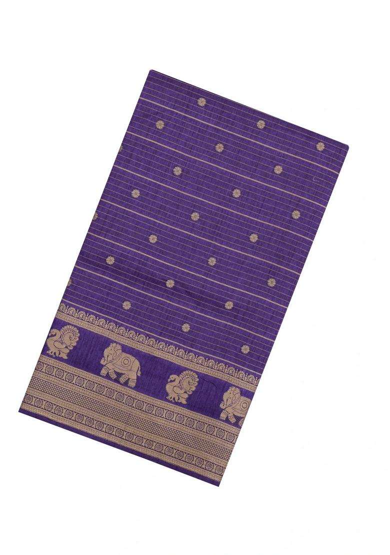 Purple Printed Art Dola Silk Saree With Stripes Printed Pallu For Women - Indya