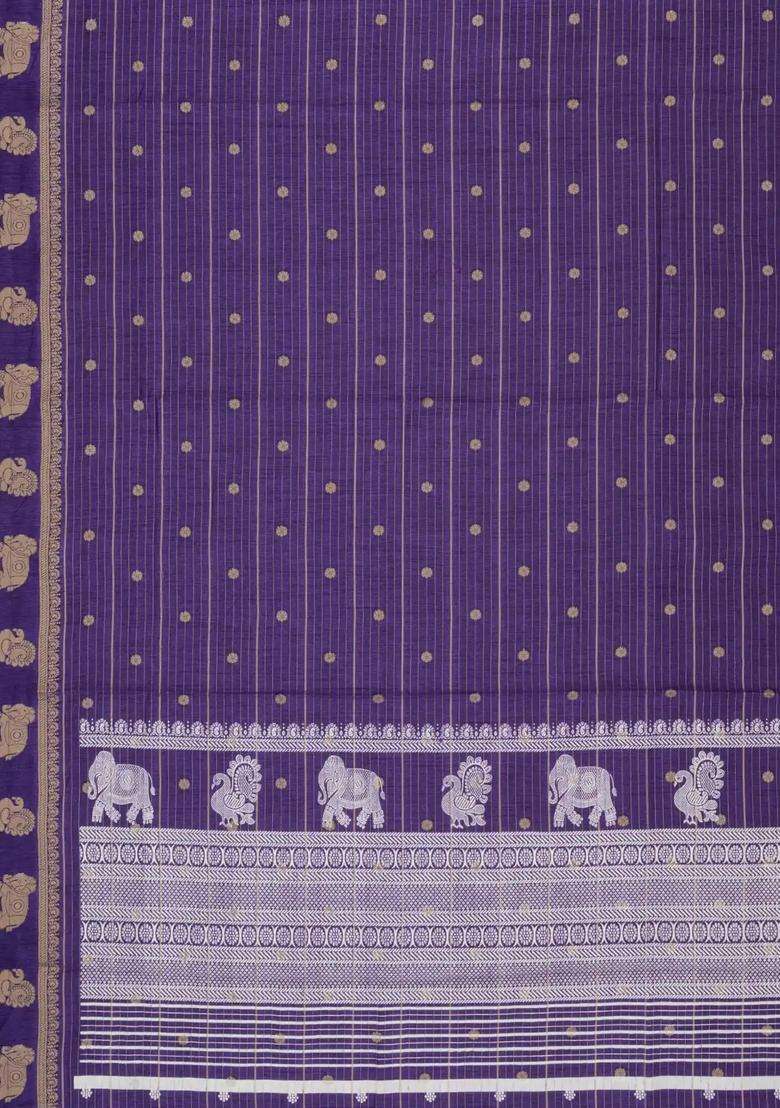 Purple Printed Art Dola Silk Saree With Stripes Printed Pallu For Women - Indya