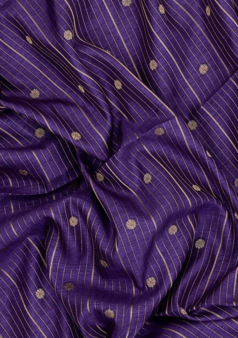 Purple Printed Art Dola Silk Saree With Stripes Printed Pallu For Women - Indya