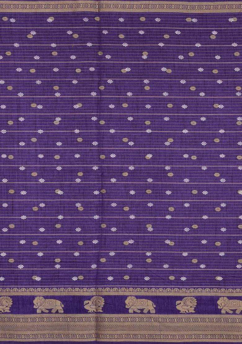 Purple Printed Art Dola Silk Saree With Stripes Printed Pallu For Women - Indya