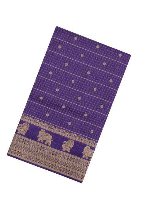 Purple Printed Art Dola Silk Saree With Stripes Printed Pallu For Women