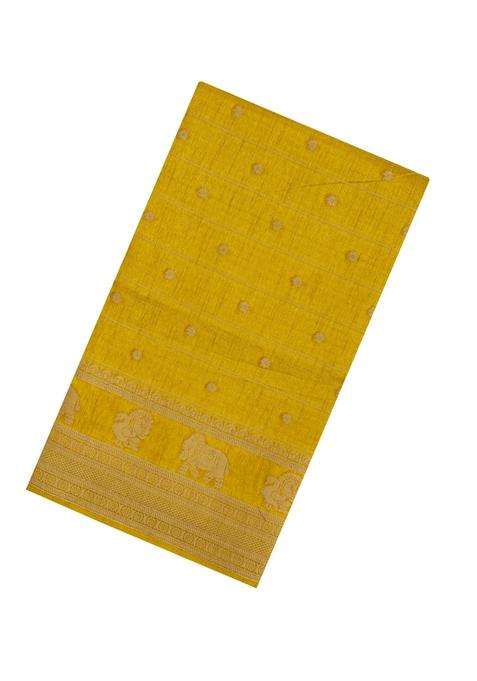 Mustard Printed Art Dola Silk Saree With Stripes Printed Pallu For Women