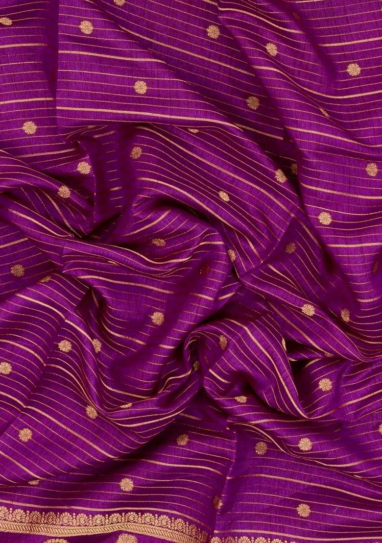 Magenta Printed Art Dola Silk Saree With Stripes Printed Pallu For Women - Indya