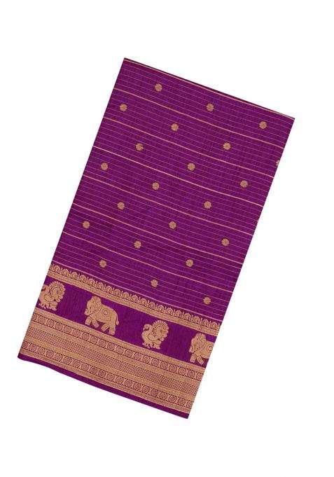 Magenta Printed Art Dola Silk Saree With Stripes Printed Pallu For Women