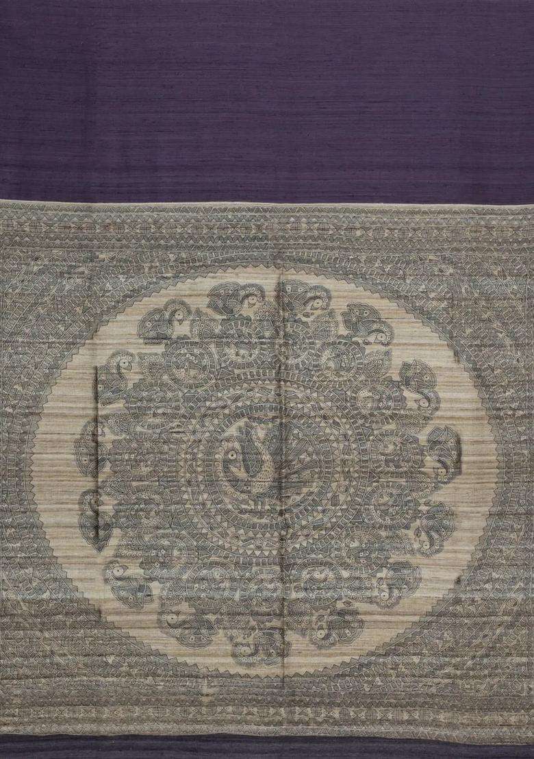 Violet Handloom Dupion Silk Saree With Printed Pallu For Women - Indya