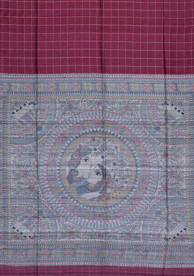 Chestnut Pink Chesnutt Pink Handloom Dupion Silk Saree With Checks Printed Pallu For Women - Indya