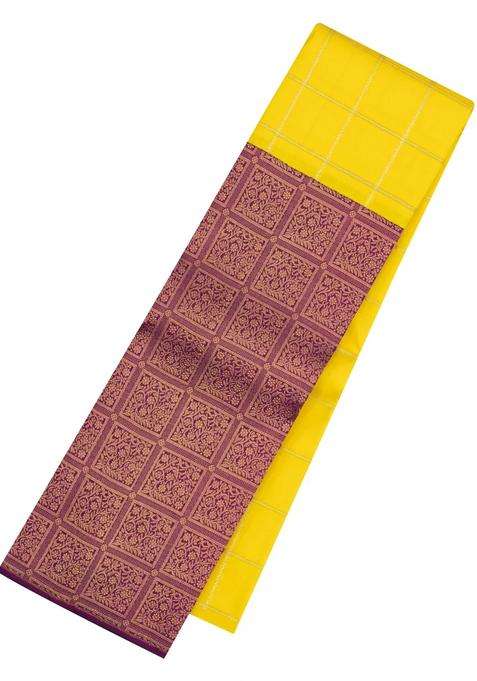 Yellow Handloom Korvai Kanchipuram Half Half Silk Saree With Korvai And Temple Border Design For Women