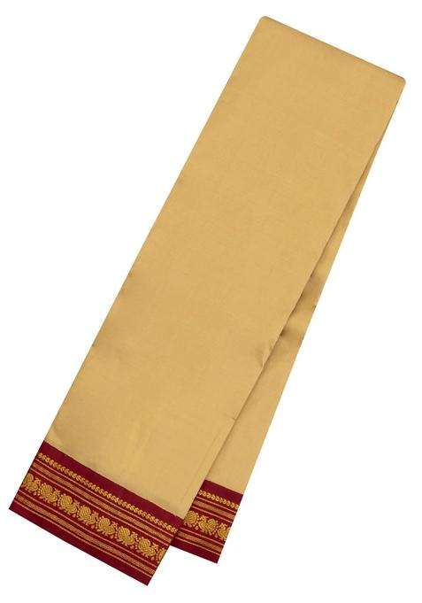 Sandal Handloom Korvai Kanchipuram Silk Saree With Crimson Border With Korvai And Temple Border Design For Women