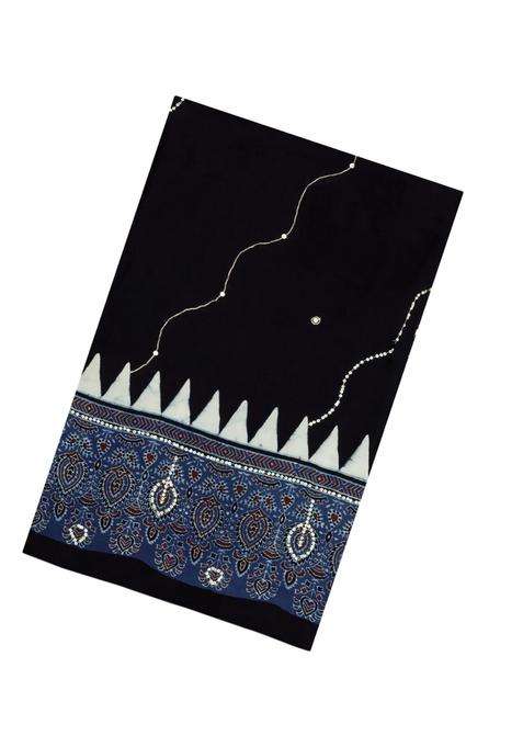 Black Printed Modal Silk Saree With Embroidered Motifs For Women