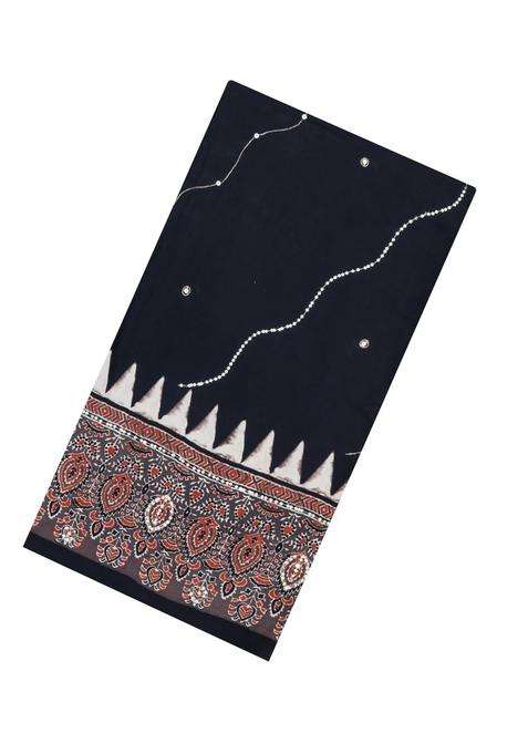 Black Printed Modal Silk Saree With Embroidered Motifs For Women