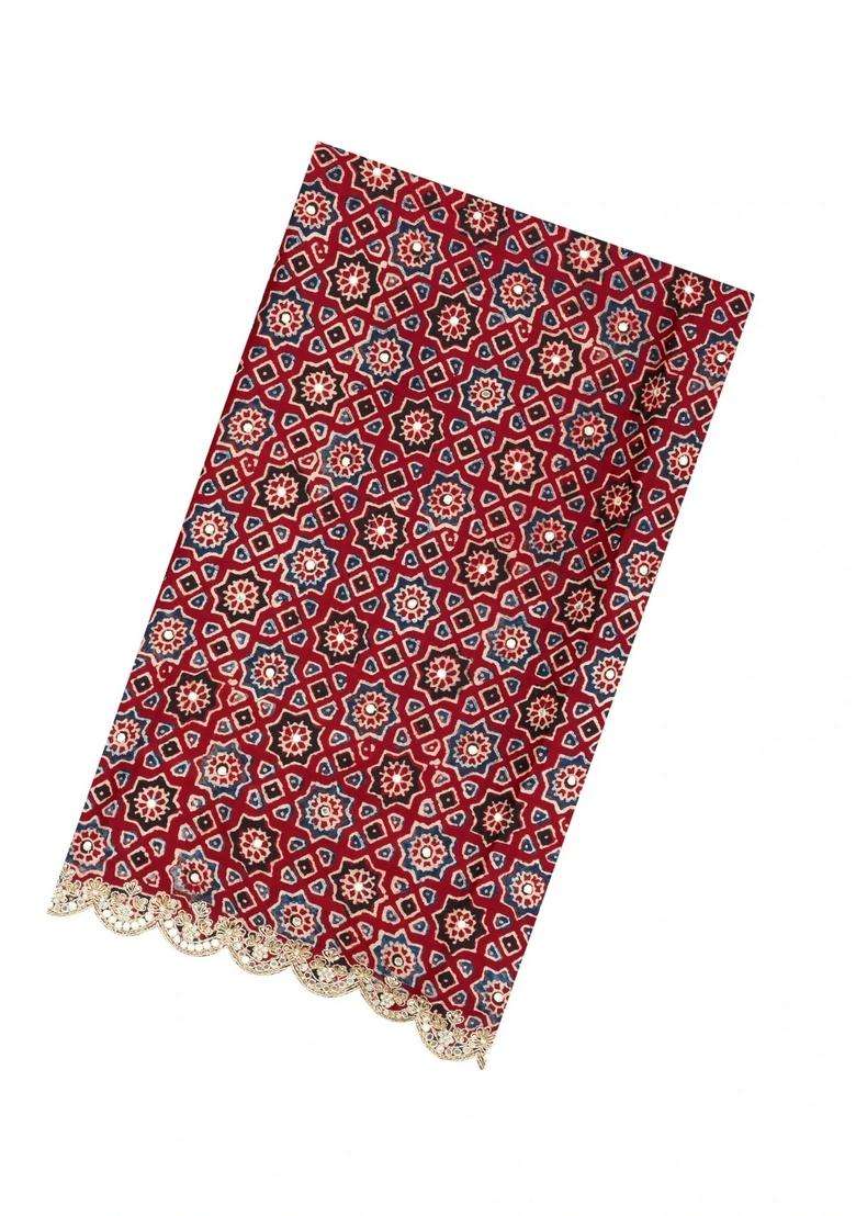 Crimson Printed Modal Silk Saree With Embroidered Motifs For Women - Indya