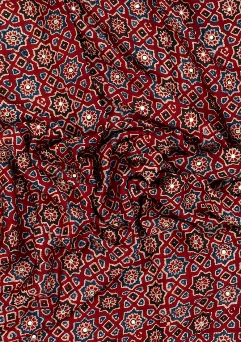 Crimson Printed Modal Silk Saree With Embroidered Motifs For Women - Indya