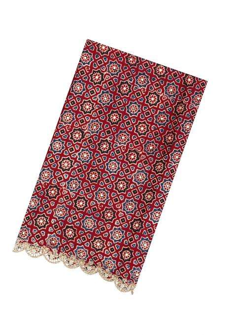 Crimson Printed Modal Silk Saree With Embroidered Motifs For Women