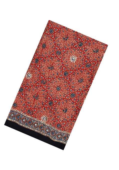 Red Printed Modal Silk Saree With Sequin Motifs With Embroidered Design For Women