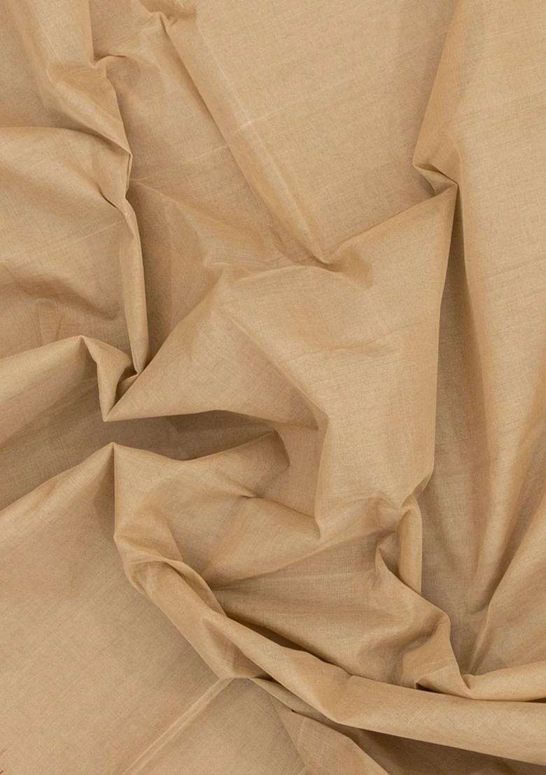 Taupe Handloom Rasipuram Cotton Saree With Temple Border With Korvai And Temple Border Design For Women - Indya