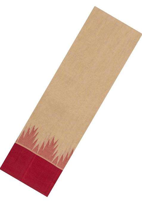 Taupe Handloom Rasipuram Cotton Saree With Temple Border With Korvai And Temple Border Design For Women