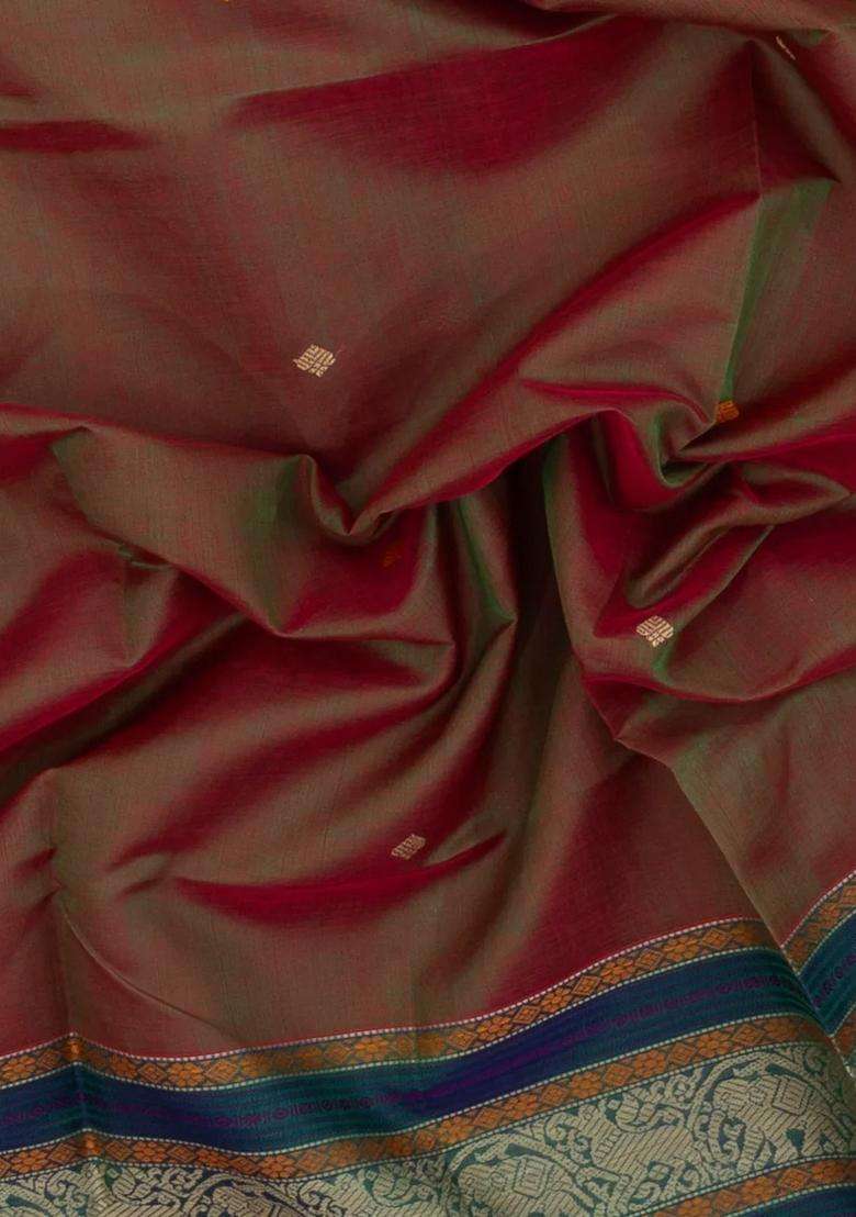 Crimson Handloom Silk Cotton Saree With Diamond Buttas With Buttas And Brocade Design For Women - Indya