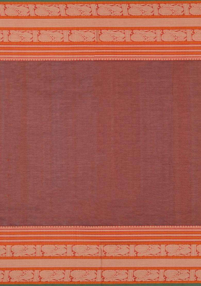 Rust Handloom Silk Cotton Saree With Annam Buttas With Buttas And Brocade Design For Women - Indya